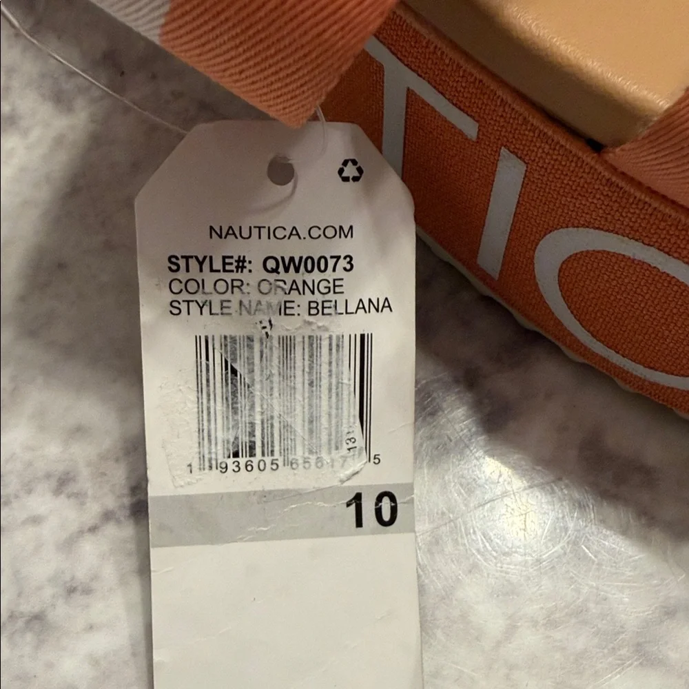 Nautica Orange and Cream Striped Platform Slide Sandals. Size 10. Bellana.